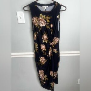 Nine Britton Navy/Tan Sleeveless Sheath Midi Dress